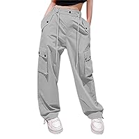 Cromoncent Girls&Womens High Waist Parachute Pants Y2K Cargo Trousers with Pockets 6 Years-Women 2XL