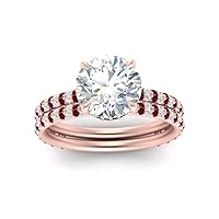 Choose Your Gemstone High Profile Hidden Diamond CZ Wedding Set Rose Gold Plated Round Shape Wedding Ring Sets Minimal Modern Design Birthday Gift Wedding Gift US Size 4 to 12