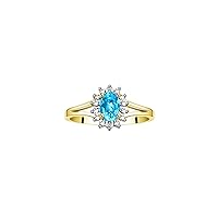 Rylos Halo Ring: Diamond Birthstone with 6X4MM Oval Gemstone - Women's Jewelry in Yellow Gold Plated Silver - Stunning Diamond Ring Sizes 5-10