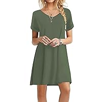 WEACZZY Women's Summer Casual Tshirt Dresses V Neck Short Sleeve Loose Dress with Pockets