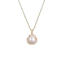 Gold Diamond Crown Pearl Necklace for Women, 8mm Single Pearl Necklace, Adjustable Length