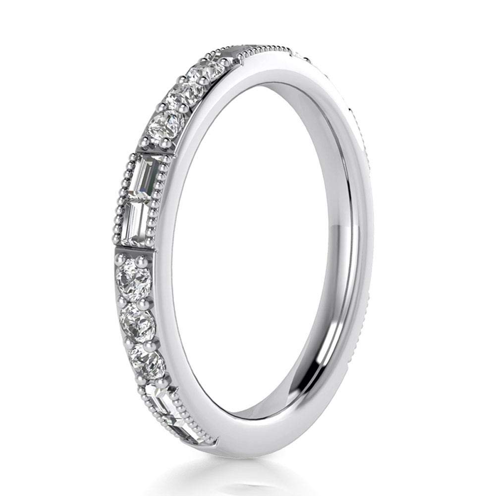 0.76 ct Round and Baguette Cut Diamond Wedding Band Ring in 14 kt White Gold