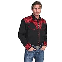 Scully Black Men's Long Sleeve Snap Front Tooled Embroidered Shirt P-634
