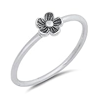 Oxidized Daisy Flower Simple Dainty Ring .925 Sterling Silver Band Sizes 4-12