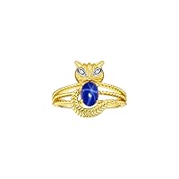 Rylos CAT Ring: 7X5MM Oval Gemstone & Diamonds - Yellow Gold Plated Silver Birthstone Jewelry for Women - Sizes 5-13 Available.