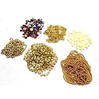 GOELX Jewellery Making & Decorating 6 Items Combo Set Includes Chains(3 Types), Pearls, & Colourful Kundans, Daisy Star Chakri 100 Pcs