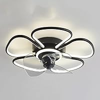 Black Round Fan with Lights, 19.7'' LED Ceiling Fans 3 Color 3 Speeds Fan Light Flush Mount Ceiling Fan with Lamp,Modern Bedroom Decorative Lighting Ceiling Lamps