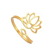 Resizable Lotus Ring Stainless Steel Semicolon Ring Yoga Meditation Om Symbol Ring Inspirational Jewelry For Women Girls