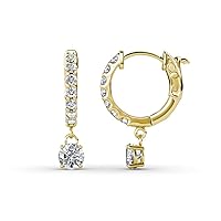 Round Moissanite & Diamond 0.72 ctw Women Dangle Huggie Hoop Earrings 14K Gold