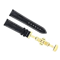 Ewatchparts 20MM LEATHER BAND STRAP FOR BAUME MERCIER CAPELAND 10082 10084 CLASP BLACK GOLD