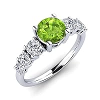 Peridot Round 6.00mm Seven Stone Ring | Sterling Silver 925 With Rhodium Plated | Evergreen Design Ring For Girls And Woman's