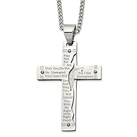 38mm Chisel Stainless Steel Polished Etched Isaiah 41:10 Prayer Religious Faith Cross Pendant a Curb Chain Necklace 24 Inch Jewelry for Women