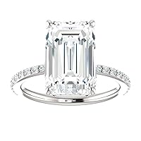 HNB Gems 4.60 CT Emerald Moissanite Engagement Ring Wedding Ring Eternity Band Vintage Solitaire Halo Setting Silver Jewelry Anniversary Promise Vintage Ring Gift for Her