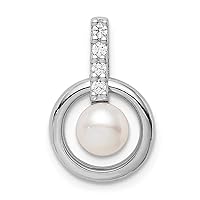 925 Sterling Silver Rhodium Plated Circle With CZ Cubic Zirconia Simulated Diamond (5 6mm) Button Fwc Pearl Slide Jewelry for Women