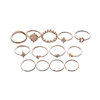 13Pcs/Set Boho Women Moon Star Crown Faux Opal Knuckle Midi Finger Ring Jewelry Attractive and Fashion, alloy, Metal, Opal