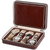 Jewelry Box Organizer for Women Girls Watch Jewelry Box PU Leather Portable Zipper 8 Watch Box Leather Bag Jewelry Display Box for Necklace Earrings Rings Bracelets, Vintage Gift