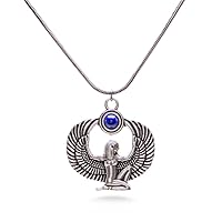 MUSEUM REPRODUCTIONS Egyptian Goddess Isis Pendant Necklace with Lapis - Antiqued Silver Plated, Metal, Lapis Lazuli