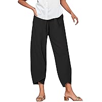 SNKSDGM Women's Summer High Waist Linen Palazzo Pants Wide Leg Long Pleated Jogger Pant Trouser with Pocket