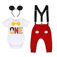 IMEKIS Baby Boys Mouse 1st Birthday Outfit Romper + Suspenders + Buttons Long Pants + Headband Winter Cake Smash