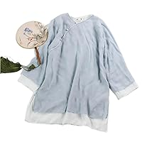 Women Chinese Traditional Hanfu Tops National Tea Cotton Linen Blouse Retro Double Oriental Zen Shirt