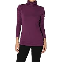 TheMogan Women's Essential Soft Jersey Ruched Turtle Neck Long Sleeve Slim Fit Top T-Shirt