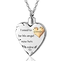 misyou Heart Pendant Cremation Necklace Memorial Keepsake Jewelry - Engraved I Used to be his Angel, Now He's Mine