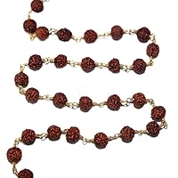 Rudraksh 6MM Freeform Round Gemstone Beaded Rosary Chain by Foot For Jewelry Making - 24K Gold Plated Over Silver Handmade Beaded Chain Connectors - Wire Wrapped Bead Chain Necklaces