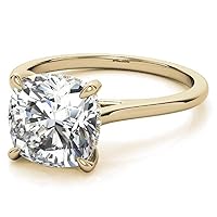 10K Solid Yellow Gold Handmade Engagement Rings, 3 CT Cushion Cut Moissanite Diamond Solitaire Wedding Bridal Rings for Women Anniversary Ring Gifts