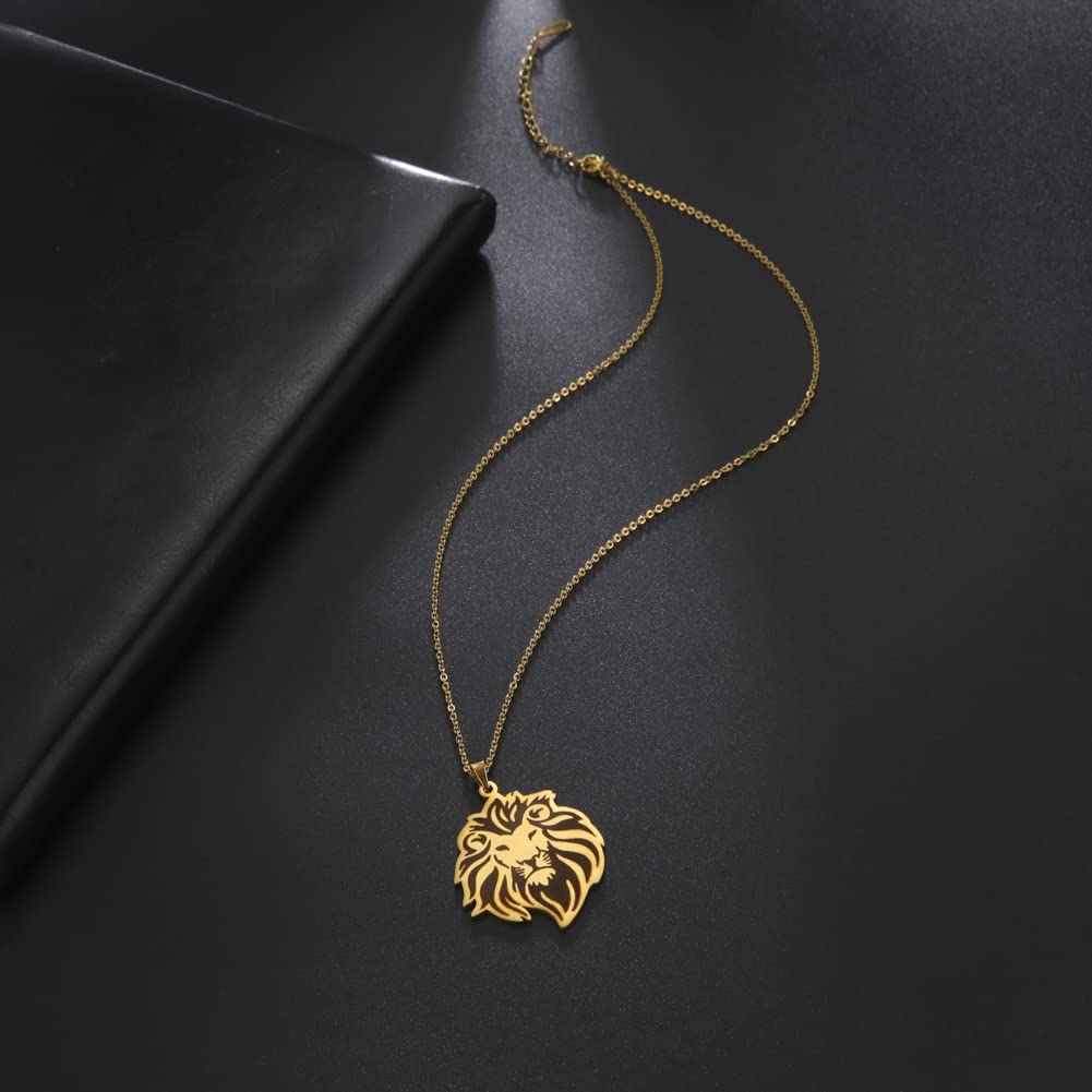 EUEAVAN Lion Pendant Necklace Stainless Steel Chain Classic Animal King Jewelry for Women Men Girls Boys Gifts