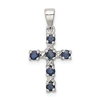 925 Sterling Silver Polished Rhodium Dark Sapphire and Diamond Religious Faith Cross Pendant Necklace Measures 23x12mm Wide Jewelry for Women