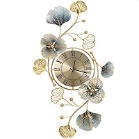 Large Wall Clock for Living Room Decor，Metal Wall Art Decorative for Living Room，Big Clocks for Wall Living Room Ginkgo Leaf Design Wall Clock Silent Non Ticking（94x52 cm）,C