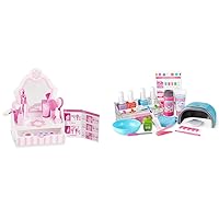 Melissa & Doug Wooden Beauty Salon Play Set With Accessories- Pretend Hair Salon, Toddler Makeup Vanity, Fashion Role For Kids Ages 3+ & Love Your Look Pretend Nail Care Play Set, Pink