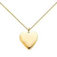 14K Yellow Gold Love Heart Locket Pendant with 0.8mm Snake Chain