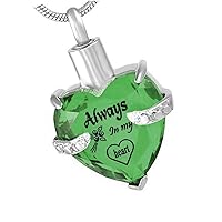 misyou Keepsake Birthstone Necklace Heart Pendant for Cremation Ashes with Beautiful Velvet Bag, Elegant Memorial Jewelry
