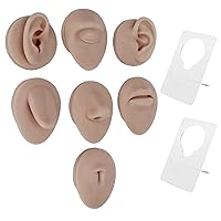 Body Piercing Kits, Silicone Piercing Body Model, Soft Silicone Ear, Mouth, Nose, Eye, Tongue, Navel Model with Display Stand for Piercing Exercises (Dark Skin Colour)