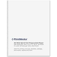 PrintWorks Professional Prepunched Paper, 8.5 x 11, 20 lb, 44-Oval Hole Spiral Coil (4:1 Pitch) Binding Paper, 500 Sheets, White (04145)