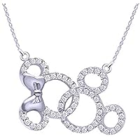 Round Cut Cubic Zirconia Mickey and Minnie Mouse Interlocking Pendant Necklace 14K White Gold Plated 925 Sterling Sliver Christmas Holiday Christmas Holiday for her