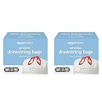 Amazon Basics Tall Kitchen Drawstring Trash Bags, Clean Fresh Scent, 13 Gallon, 200 Count (Pack of 2)
