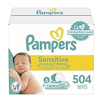 Pampers Sensitive Baby Wipes, Water Based, Hypoallergenic and Unscented, 6 Flip-Top Packs (504 Wipes Total)