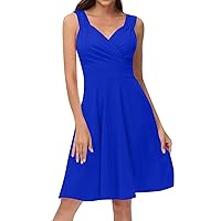Womens Sundress A Line Dresses for Women 2024 Summer Sexy Wrap Fashion Casual Slim Fit with Sleeveless V Neck Tunic Dress Blue Medium