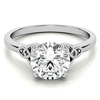 Nitya Jewels 2 CT Round Cut Colorless Moissanite Engagement Ring Wedding/Bridal Rings, Diamond Ring, Anniversary Solitaire Halo Accented Promise Antique Gold Silver Rings for Gift