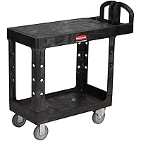 Utility Cart with Two Shelves, 500 Pound Capacity, Small, Ergonomic Handle, Capacity, for Warehouse/Garage/Cleaning/Manufacturing