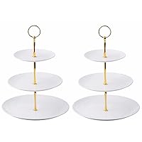 2 Pack Dessert Cupcake Stand, 3 Tier Cup Cake Holder Tower for Tea Party/Birthday/Weeding, Plastic Tiered Serving Tray (Gold Metal Rod)