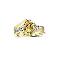 Swirl Z Ring with 7X5MM Oval Gemstone & Diamond Accent – Elegant Birthstone Jewelry for Women in Yellow Gold Plated Silver – Available in Sizes 5-10