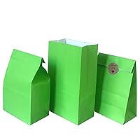 Future Life Party Favor Bag 50 pcs Food Safe Paper and Ink, Natural (Biodegradable), Vivid Colored Self-Stand Buffet Bags, Bottom Square Paper Treat Bag. with 60 pcs Stickers 1.5 inch. (Lime Green)…