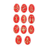 Carnelian Zonar, Halu, Harth, Gnosa, Rana, Iava, Shanti, Kriya, Dumo, Tibetan Fire Serpent, Om Engraved K-Aruna Palm Healing Reiki Symbol Crystal Healing Stones 11 PCS (1 Set)