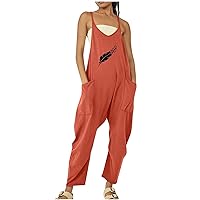 Women's Casual Baggy Jumpsuit, 2023 Trendy Cute Overalls Wide Leg Long Pants with Pocket Summer Sleeveless Romper