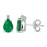 5x3MM Pear Shape Natural Gemstone And Diamond Earrings in 14K White Gold and 14K Yellow Gold (Available in Emerald, Ruby, Sapphire, and More)