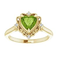 Victorian 1.5 CT Heart Shape Peridot Ring 925 Silver/10K/14K/18K Solid Gold Vintage Peridot Diamond Ring Halo Lime Green Peridot Engagement Ring August Birthstone Anniversary Rings Promise Rings