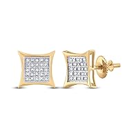 The Diamond Deal Yellow-tone Sterling Silver Mens Round Diamond Kite Square Earrings 1/10 Cttw